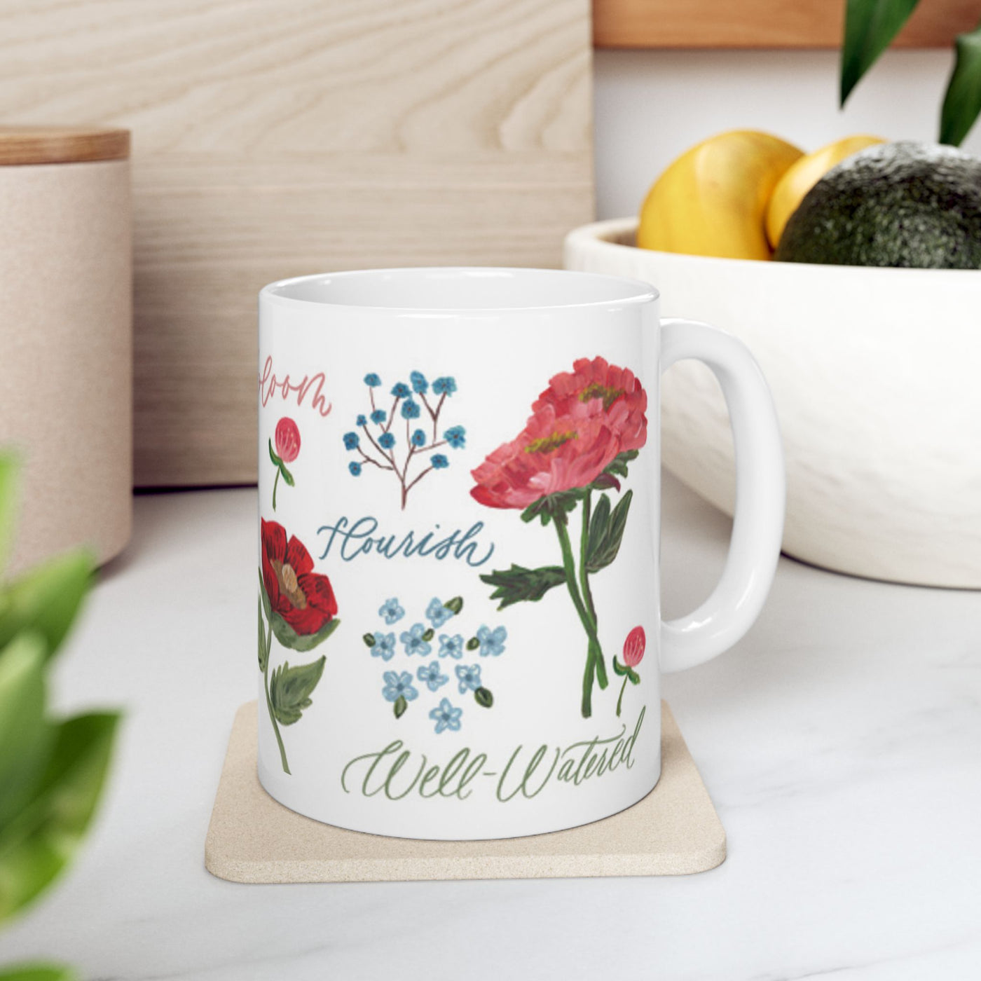 Floral Wrap-Around Coffee Mug (11oz ceramic)